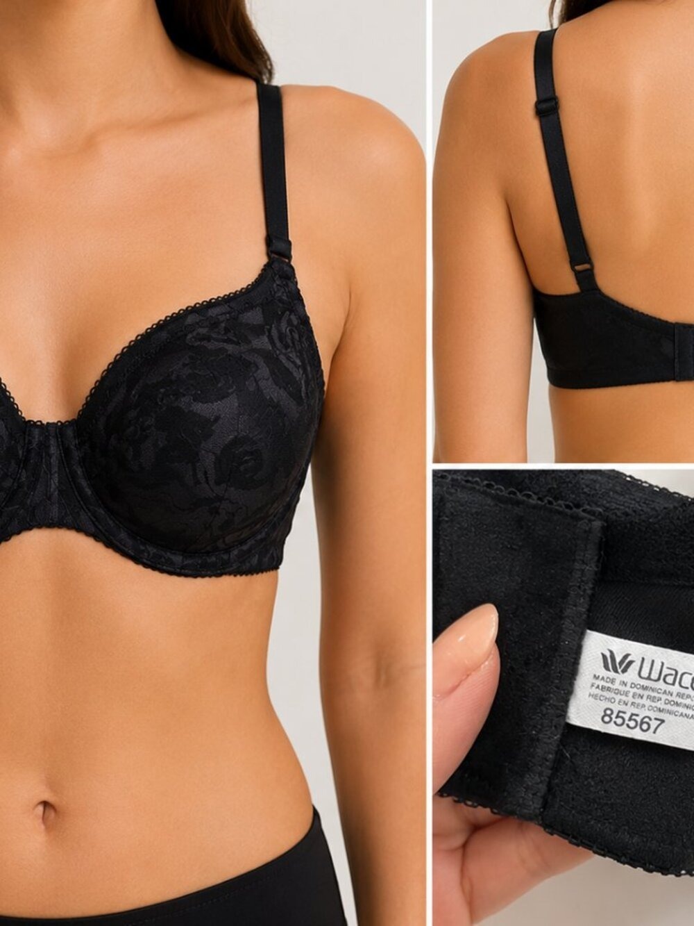 Wacoal Black Floral Jacquard Underwire Bra Size 36G 0766